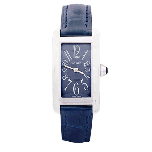 Montre Montre Cartier "Tank américaine", or blanc, bracelet cuir. 58 Facettes 33369