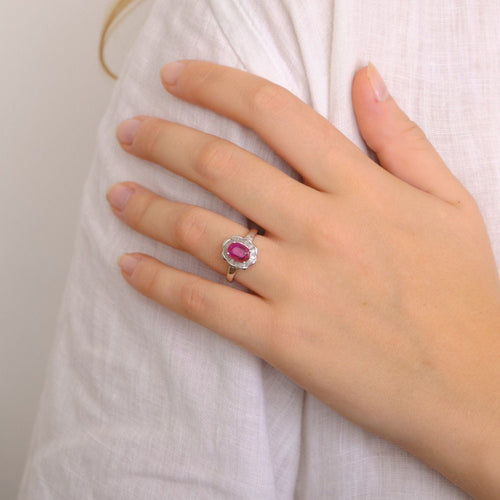 Bague 54 Bague style Marguerite Rubis Diamants 58 Facettes