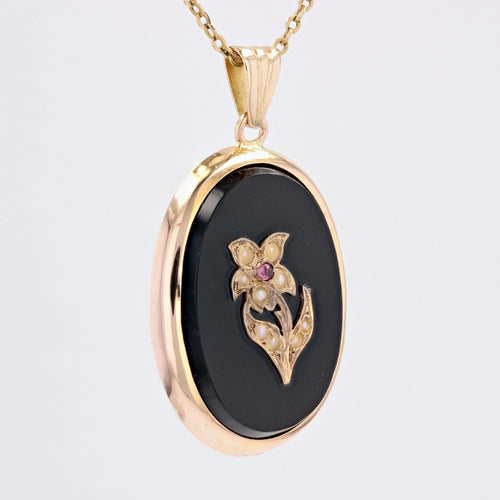 Pendentif Pendentif ancien onyx fleur perles fines et grenat 58 Facettes 14-225