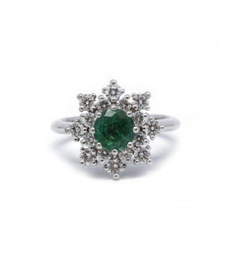 Bague 50 / Blanc/Gris / Or 750 Bague Marguerite Diamants Emeraude 58 Facettes 220019R