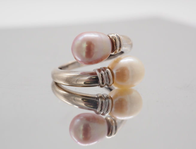 Bague 52 Bague Toi et moi or blanc et perle 58 Facettes