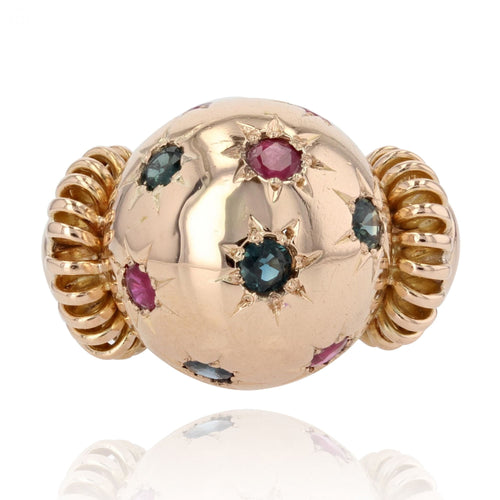 Bague 47 Bague rétro boule saphirs rubis et or 58 Facettes 22-136