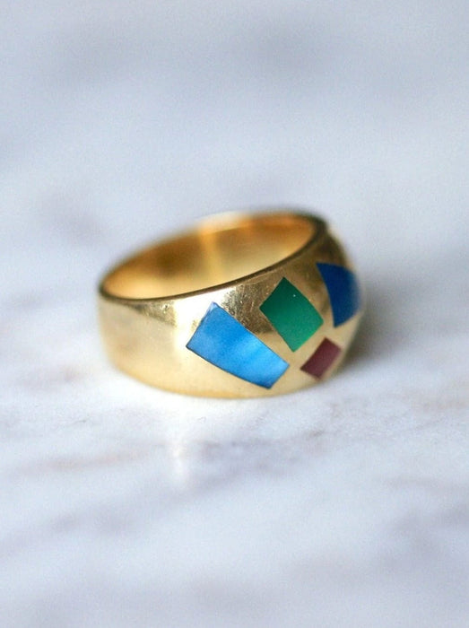 Bague jonc vintage en or jaune et mosaïque, Alain Clozeau 58 Facettes