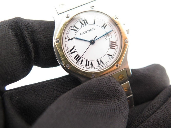 Montre vintage montre CARTIER santos octogonale 30 mm or & acier automatique 58 Facettes 253775