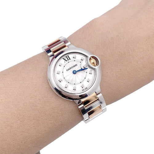 Montre Montre Cartier, "Ballon Bleu de Cartier", acier, or rose, diamants. 58 Facettes 33435