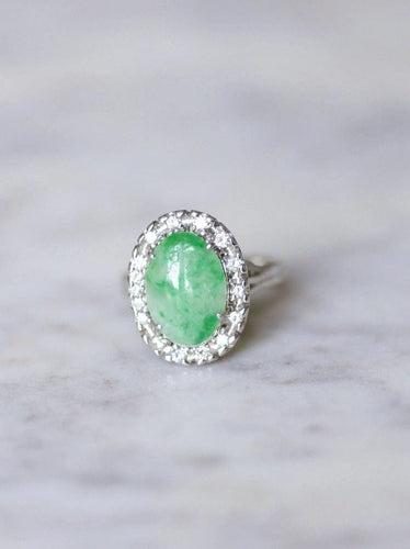 Bague Bague de fiançailles jade entourage diamants sur or blanc 58 Facettes