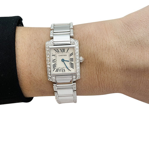 Montre Montre Cartier, "Tank Française", or blanc et diamants. 58 Facettes 30151