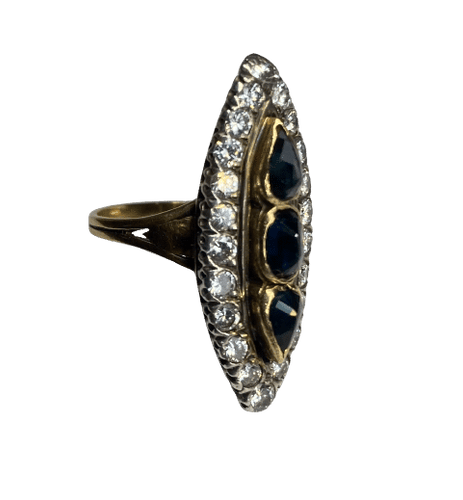 Bague 60 BAGUE ANCIENNE MARQUISE TRILOGIE DE SAPHIRS ET DIAMANTS 58 Facettes