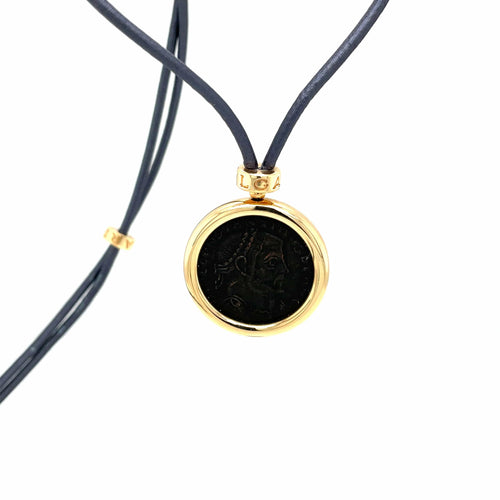 Pendentif Collier pendentif Bulgari Monete Constantinus Coin dentelle noire en or jaune 58 Facettes