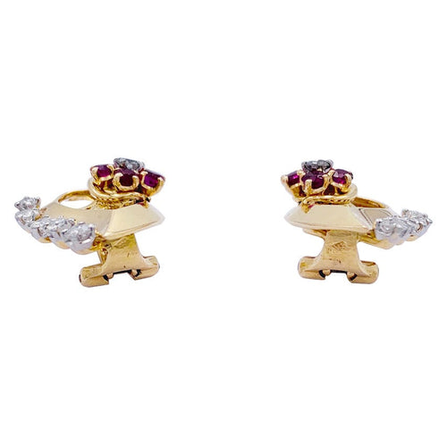 Boucles d'oreilles Boucles d'oreilles vintage, "Feuilles", or rose, diamants, rubis. 58 Facettes 32319