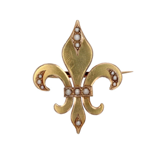 Broche Broche or jaune perles fines fleur de lys 58 Facettes 13-073