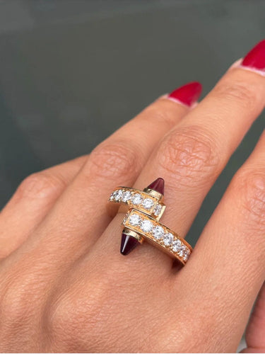 Bague 51 Cartier - Bague "Menotte" Or Rose, Diamants, Tourmalines Roses 58 Facettes