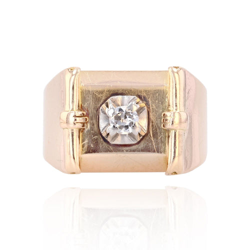 Bague 58 Chevalière tank or diamant 58 Facettes 22-070