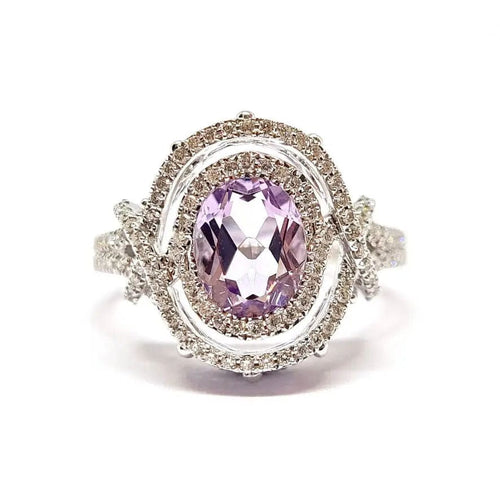 Bague Bague améthystes diamants or blanc 58 Facettes