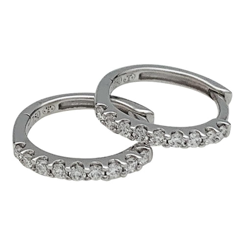 Boucles d'oreilles Paire de petites créoles en or blanc, diamants. 58 Facettes 33200