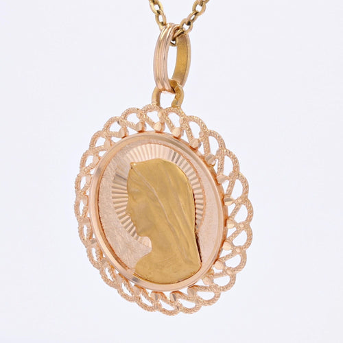 Pendentif Médaille or rose Vierge Marie bordure ajourée 58 Facettes CVP66