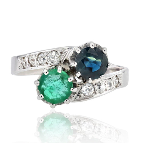 Bague 55 Bague toi et moi émeraude saphir diamants 58 Facettes CV80