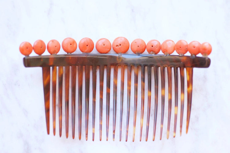 Accessoire Peigne à cheveux ancien, diadème de mariage, écaille de tortue et corail 58 Facettes
