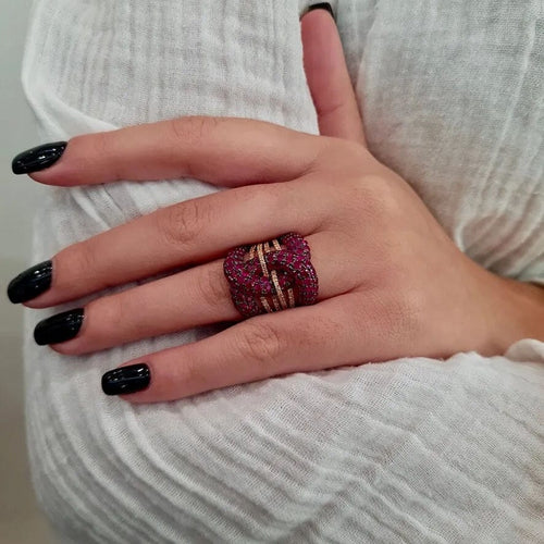 Bague Bague cocktail rubis diamants or rose 58 Facettes