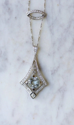 Collier Collier Art Déco Aigue-Marine et diamants 58 Facettes