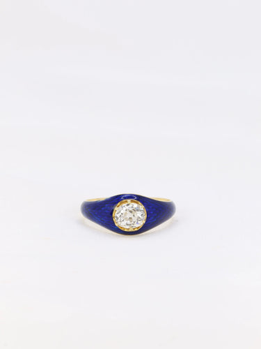 Bague Bague solitaire émail bleu diamant taille ancienne 58 Facettes 838
