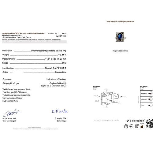 Bague 53 Bague or blanc, saphir 3,84 cts et diamants baguettes. 58 Facettes 32602