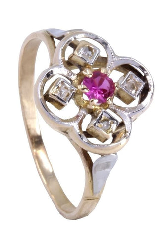 Bague 54 BAGUE TRÈFLE ART NOUVEAU RUBIS DIAMANTS 58 Facettes 073181