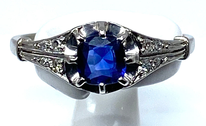 Bague Bague 1900 Platine Saphir et Diamants 58 Facettes