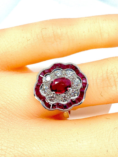 Bague 51 Bague marguerite Or Rubis Diamants 58 Facettes AB215