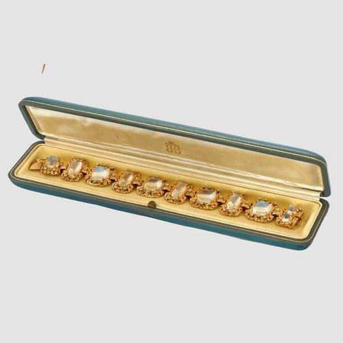 Bracelet SERVAN - Parure en or jaune, pierres de lune et diamants 58 Facettes