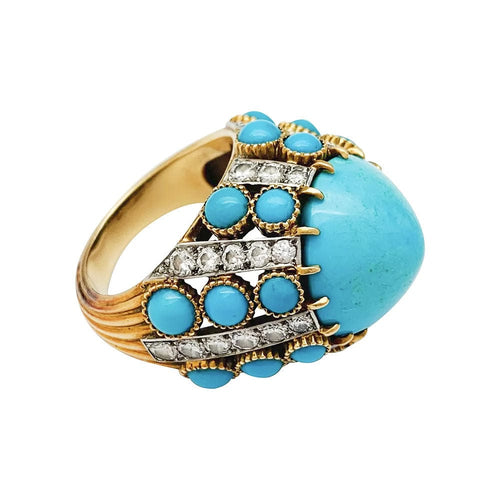 Boucles d'oreilles Parure Cartier Paris, turquoises et diamants. 58 Facettes 30646/30347