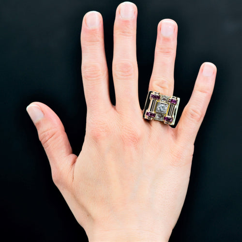 Bague 62 Bague tank géométrique diamants et rubis 58 Facettes 22-093