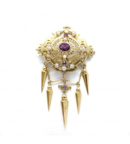 Broche Jaune / Or 750 Broche à pampilles perles et pierre violette 58 Facettes 190035R