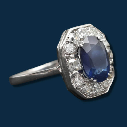 Bague Bague Marguerite or gris, saphir et diamants "Lady Di" 58 Facettes 2429