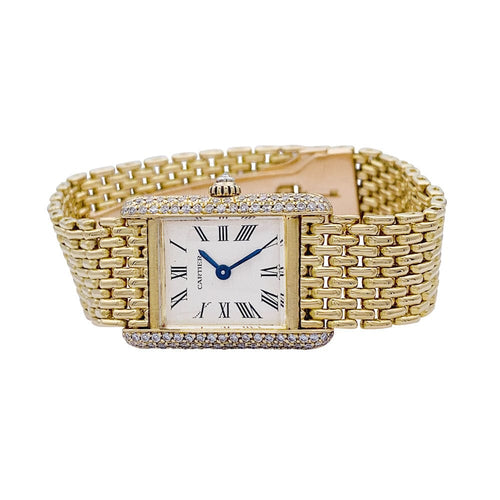 Montre Montre Cartier Tank Louis Cartier, or jaune et diamants. 58 Facettes 32195