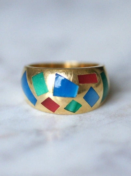 Bague jonc vintage en or jaune et mosaïque, Alain Clozeau 58 Facettes