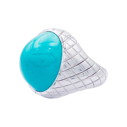 Bague 50 Bague or blanc, cabochon de turquoise. 58 Facettes 32544