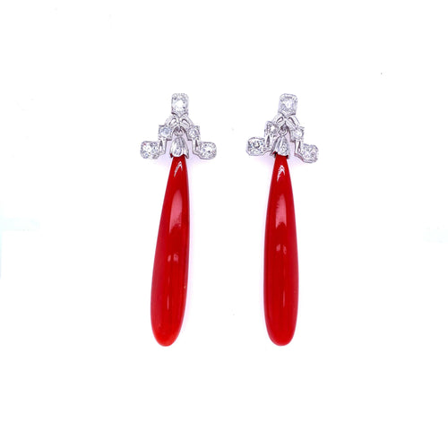 Boucles d'oreilles Boucles d'oreilles pendantes Art déco Diamants et Corail 58 Facettes