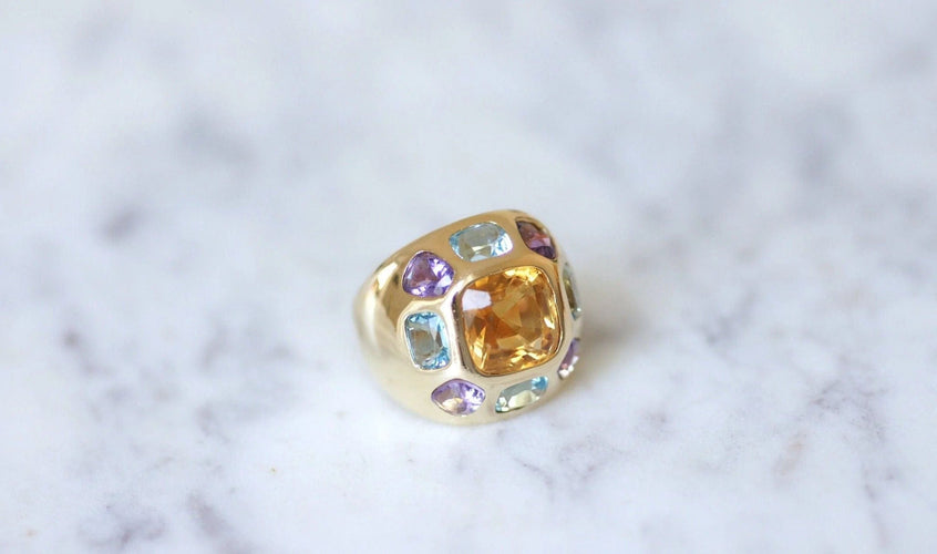 Bague Bague boule or citrine topaze bleue améthyste 58 Facettes