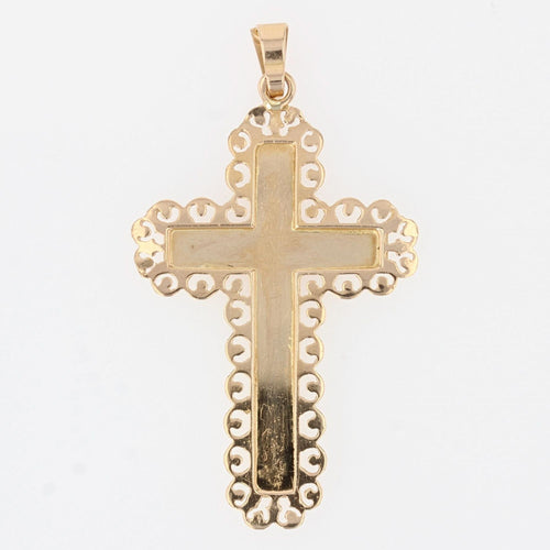 Pendentif Croix or rose motifs striés et ajourés 58 Facettes 14-330B
