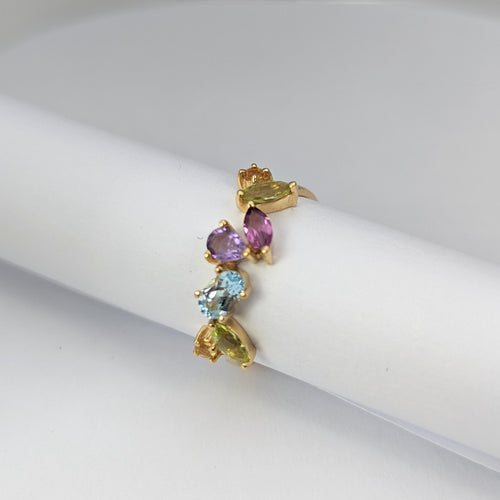 Bague Bague en or jaune aigue-marine améthyste et citrine 58 Facettes 20623