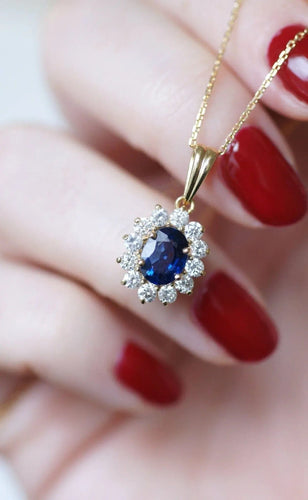 Pendentif Collier pendentif marguerite Or jaune Saphir Diamants 58 Facettes