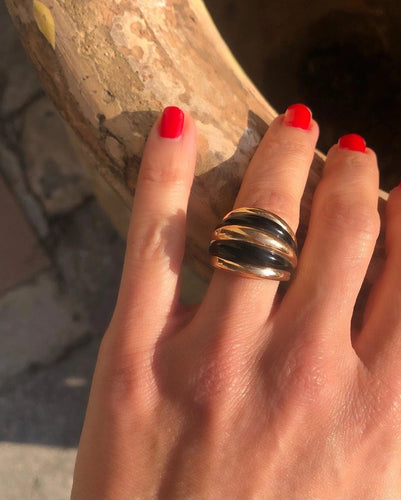 Bague Damiani - Bague "Spicchi di Luna" jonc or rose et onyx 58 Facettes