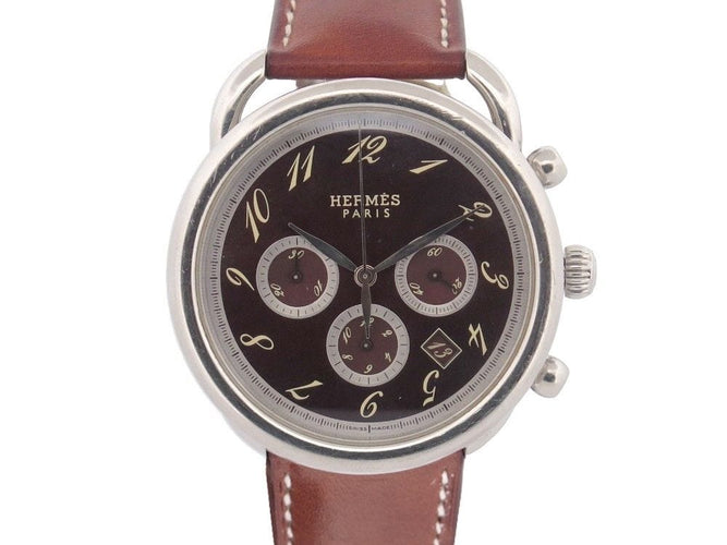 Montre montre HERMES arceau chronographe 43 mm automatique acier palladie 58 Facettes 254421