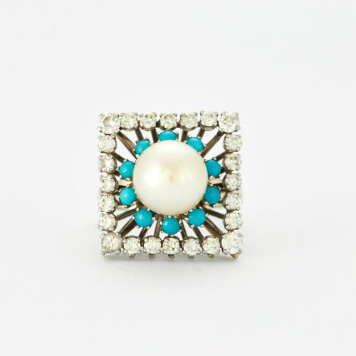 Bague 51 Bague Carrée Perle Turquoises Diamants 58 Facettes 230437