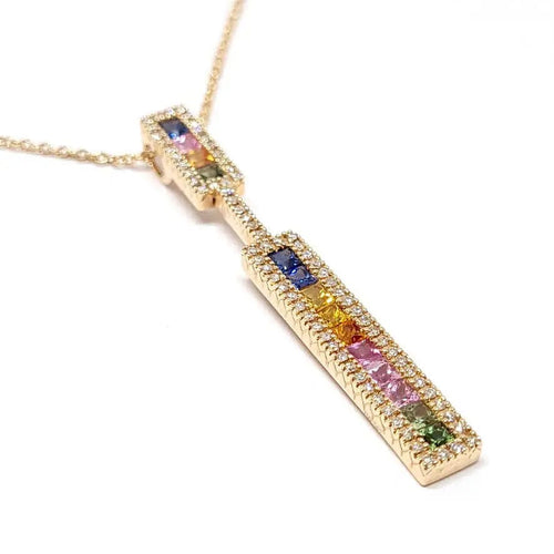 Collier Collier barrette saphirs multicolores diamants or rose 58 Facettes