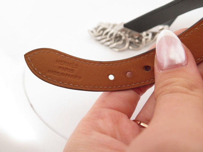 Collier collier HERMES gourmette equestre gm cuir noir 48-50 58 Facettes 255257