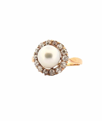 Bague 59 Bague ancienne en or et diamants et perle 58 Facettes