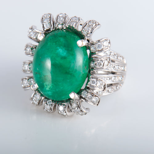 Bague 52 Bague Fleur Emeraude cabochon Diamants 58 Facettes 324E112