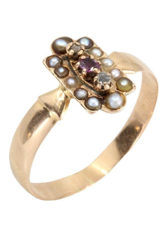 Bague BAGUE PERLES RUBIS ET DIAMANTS NAPOLÉON III 58 Facettes 053381